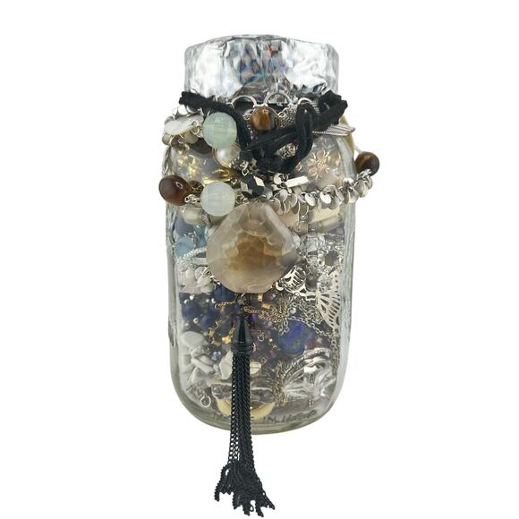 2lb 9oz Jewelry Jar Vintage to Modern Earrings Bracelets Necklaces Mixed Lot - Picture 1 of 10